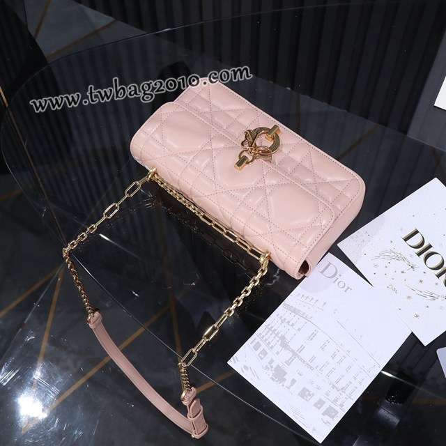 Dior专柜新款迪奥高仿原单浅粉色Miss Daisy羊皮链条肩背包 djfk1453